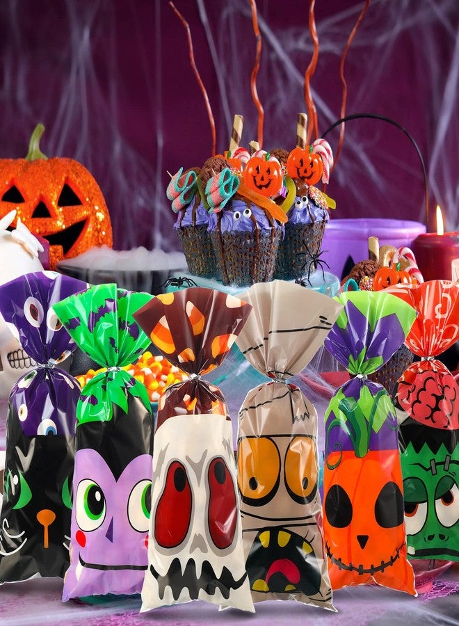 Funrous 120 Pcs Halloween Plastic Candy Bags Halloween Cellophane Cookie Goodie Treat Bags with 120 Silver Twist Ties for Holiday Party Favors - Image 3